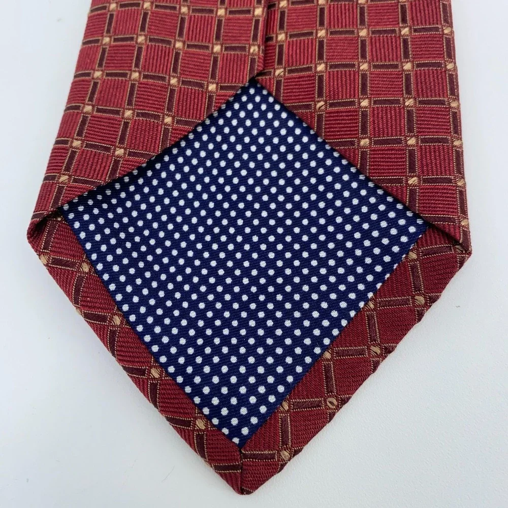 Eton Tie Mens One Size Red Maroon Patterned Silk Classic Necktie Italy Made‎ NWT
